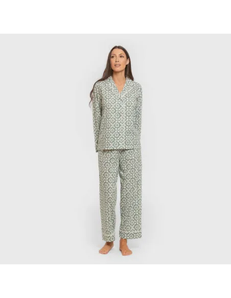 Pijama comprido camisa algodão mulher Eugenia verde keike Pijama comprido camisa algodão mulher Eugenia verde keike
