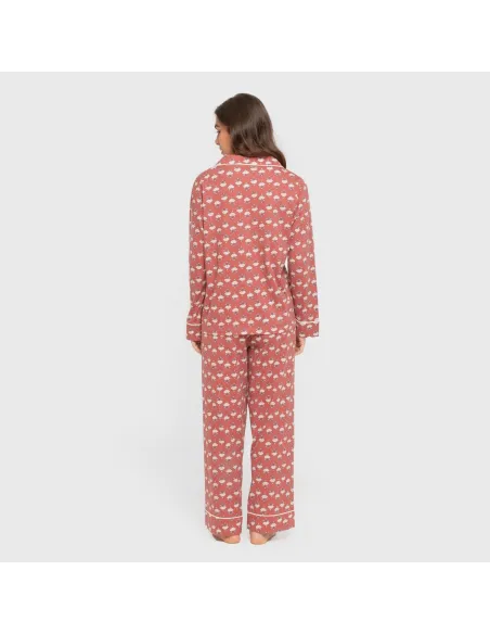 Pijama comprido camisa algodão mulher Calendula marsala Pijama comprido camisa algodão mulher Calendula marsala