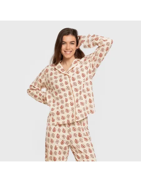 Pijama comprido camisa algodão mulher Brianda cor telha Pijama comprido camisa algodão mulher Brianda cor telha