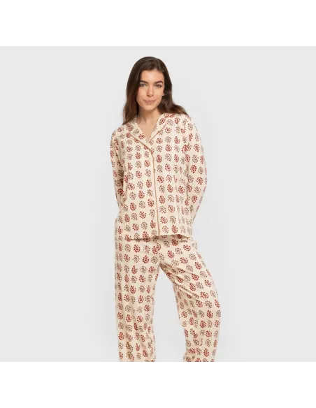 Pijama comprido camisa algodão mulher Brianda cor telha Pijama comprido camisa algodão mulher Brianda cor telha