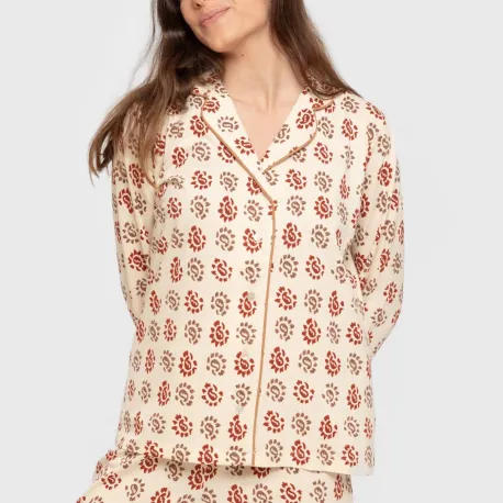 Pijama comprido camisa algodão mulher Brianda cor telha