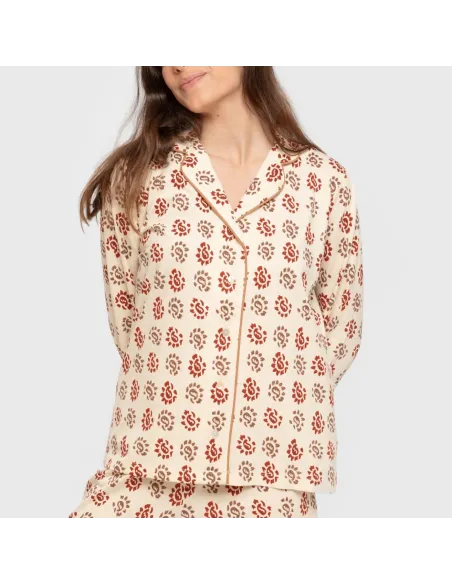 Pijama comprido camisa algodão mulher Brianda cor telha Pijama comprido camisa algodão mulher Brianda cor telha