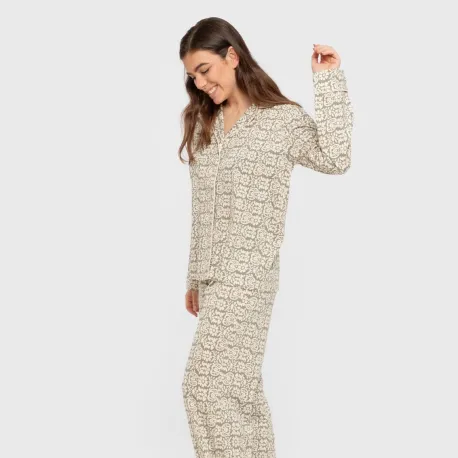 Pijama comprido camisa algodão mulher Matilde verde caça