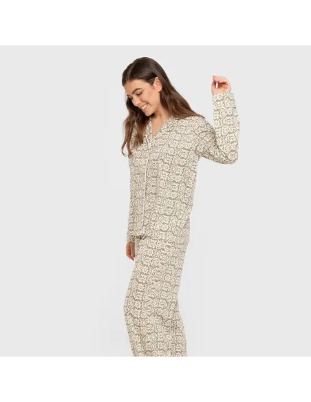 Pijama comprido camisa algodão mulher Matilde verde caça Pijama comprido camisa algodão mulher Matilde verde caça