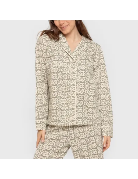 Pijama comprido camisa algodão mulher Matilde verde caça Pijama comprido camisa algodão mulher Matilde verde caça