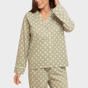 Pijama comprido camisa algodão mulher Erati verde caça 2