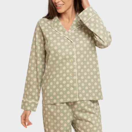 Pijama comprido camisa algodão mulher Erati verde caça
