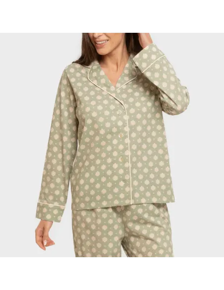 Pijama comprido camisa algodão mulher Erati verde caça Pijama comprido camisa algodão mulher Erati verde caça