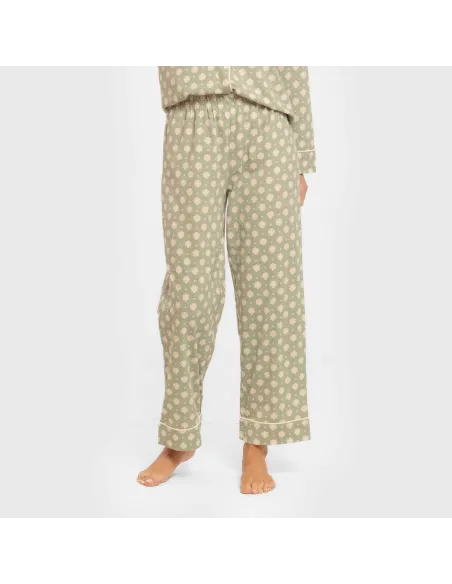 Pijama comprido camisa algodão mulher Erati verde caça Pijama comprido camisa algodão mulher Erati verde caça