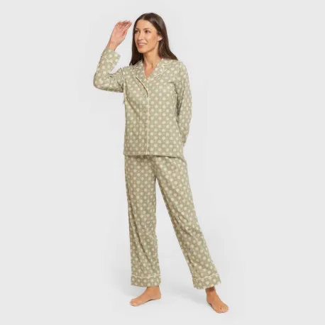 Pijama comprido camisa algodão mulher Erati verde caça