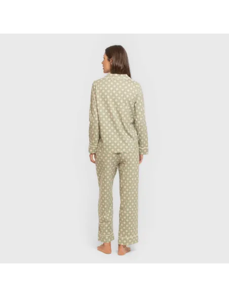 Pijama comprido camisa algodão mulher Erati verde caça Pijama comprido camisa algodão mulher Erati verde caça