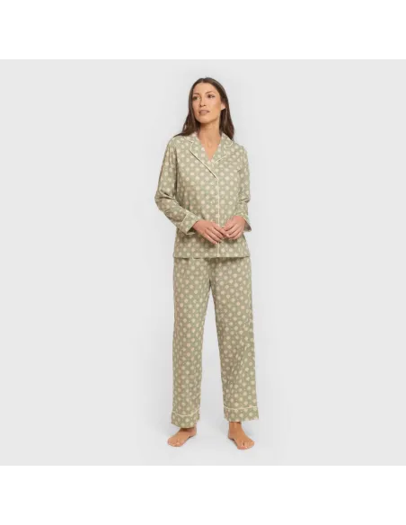 Pijama comprido camisa algodão mulher Erati verde caça Pijama comprido camisa algodão mulher Erati verde caça