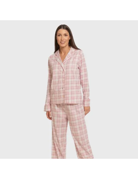 Pijama comprido camisa algodão mulher Cuadro Moni rosa Pijama comprido camisa algodão mulher Cuadro Moni rosa