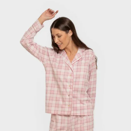 Pijama comprido camisa algodão mulher Cuadro Moni rosa