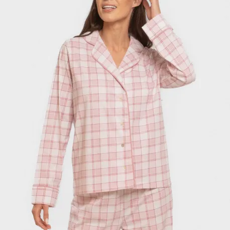 Pijama comprido camisa algodão mulher Cuadro Moni rosa