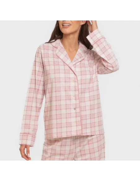 Pijama comprido camisa algodão mulher Cuadro Moni rosa Pijama comprido camisa algodão mulher Cuadro Moni rosa