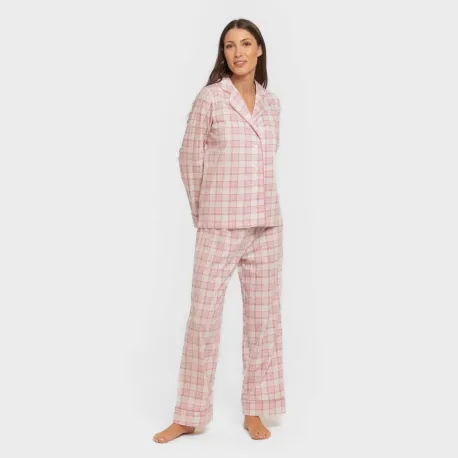 Pijama comprido camisa algodão mulher Cuadro Moni rosa