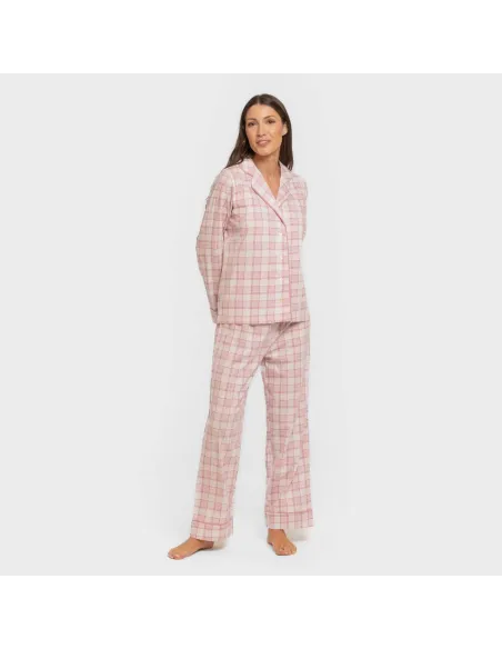 Pijama comprido camisa algodão mulher Cuadro Moni rosa Pijama comprido camisa algodão mulher Cuadro Moni rosa