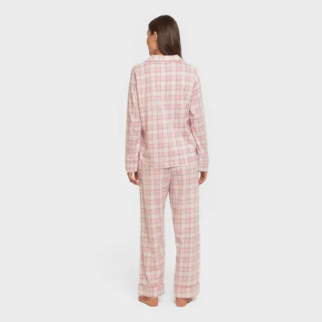 Pijama comprido camisa algodão mulher Cuadro Moni rosa
