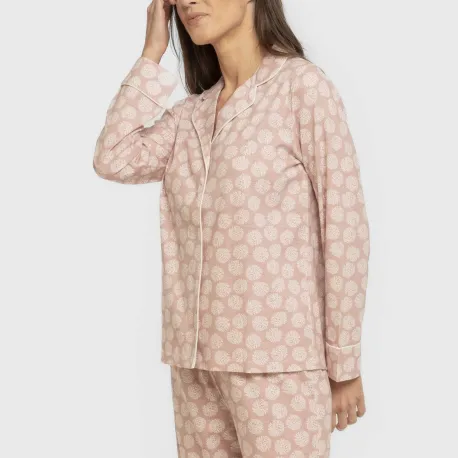 Pijama comprido camisa algodão mulher Medusa rosa
