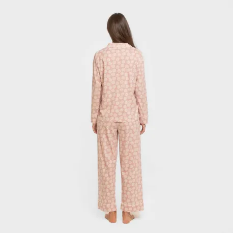 Pijama comprido camisa algodão mulher Medusa rosa