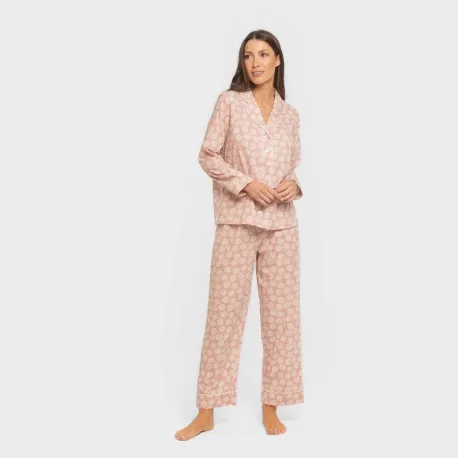 Pijama comprido camisa algodão mulher Medusa rosa