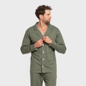 Pijama comprido camisa algodão homem Conde verde caça