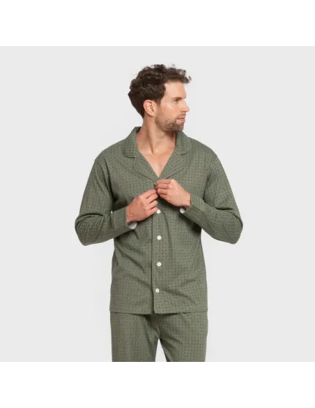 Pijama comprido camisa algodão homem Conde verde caça