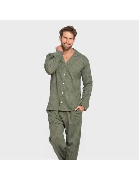 Pijama comprido camisa algodão homem Conde verde caça