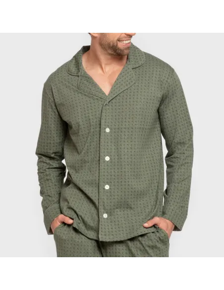 Pijama comprido camisa algodão homem Conde verde caça