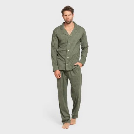 Pijama comprido camisa algodão homem Conde verde caça