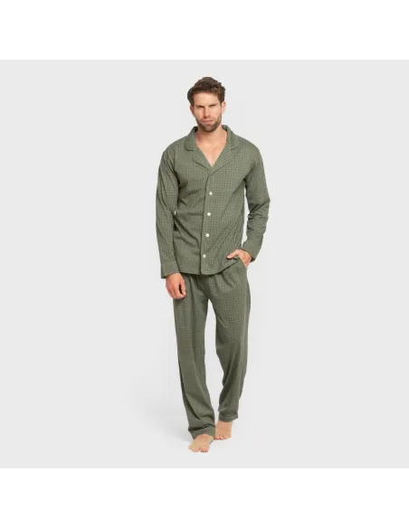 Pijama comprido camisa algodão homem Conde verde caça