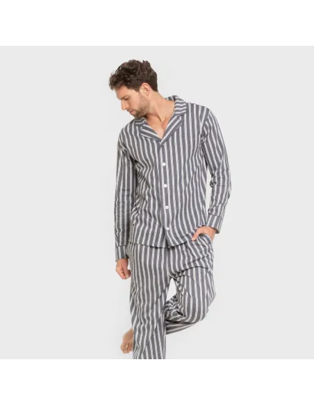 Pijama comprido camisa algodão homem Raya Marsella azul indigo