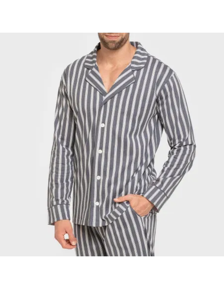 Pijama comprido camisa algodão homem Raya Marsella azul indigo