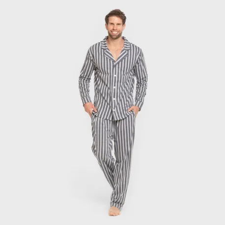 Pijama comprido camisa algodão homem Raya Marsella azul indigo