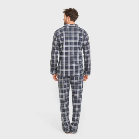 Pijama comprido camisa algodão homem Cuadro Brais azul