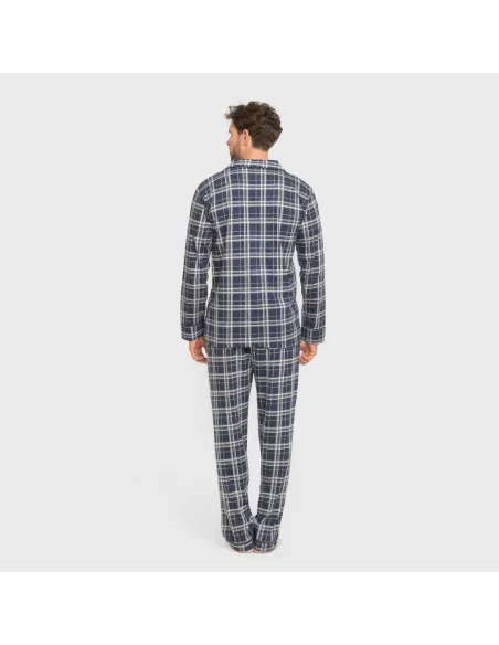 Pijama comprido camisa algodão homem Cuadro Brais azul Pijama comprido camisa algodão homem Cuadro Brais azul