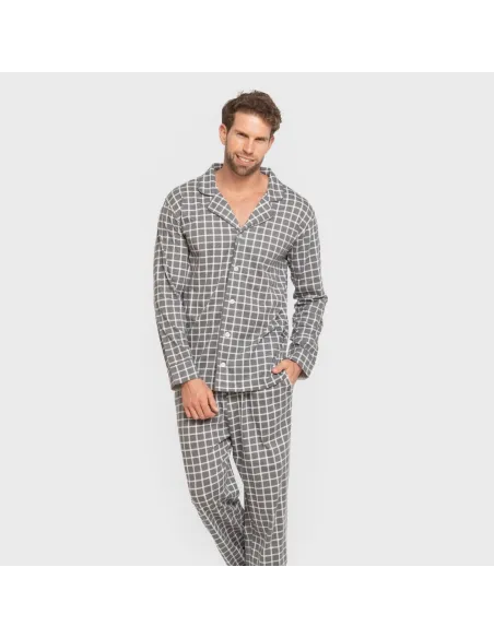 Pijama comprido camisa algodão homem Cuadro Roberto cinza Pijama comprido camisa algodão homem Cuadro Roberto cinza