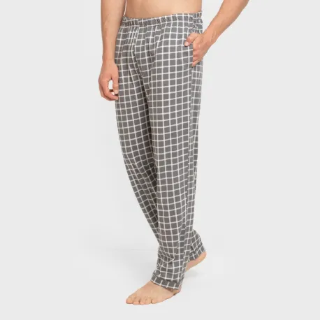Pijama comprido camisa algodão homem Cuadro Roberto cinza
