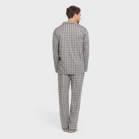 Pijama comprido camisa algodão homem Cuadro Roberto cinza