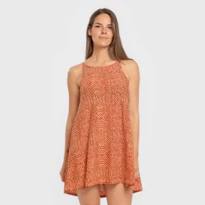 Vestido curto alças crepe Silda cor telha