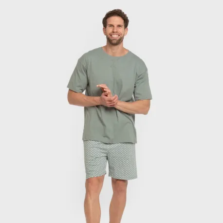 Pijama curto algodão homem Sassy verde azulado