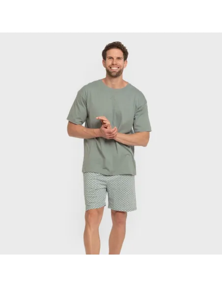 Pijama curto algodão homem Sassy verde azulado Pijama curto algodão homem Sassy verde azulado