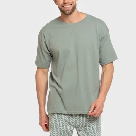 Pijama curto algodão homem Sassy verde azulado
