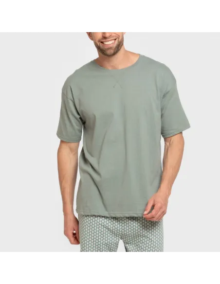 Pijama curto algodão homem Sassy verde azulado Pijama curto algodão homem Sassy verde azulado