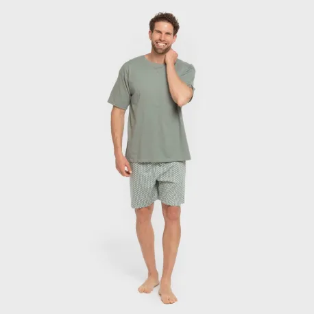 Pijama curto algodão homem Sassy verde azulado