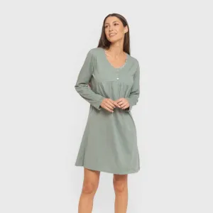 Vestido algodão manga comprida renda liso