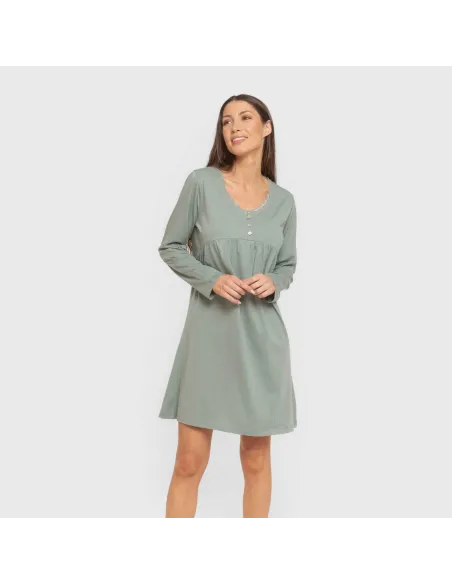 Vestido algodão manga comprida renda liso Vestido algodão manga comprida renda liso