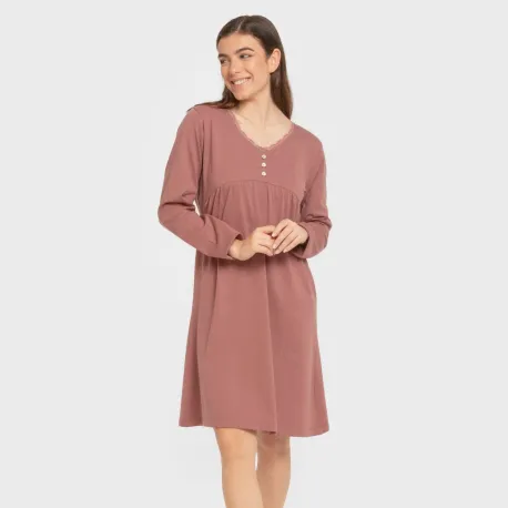 Vestido algodão manga comprida renda liso