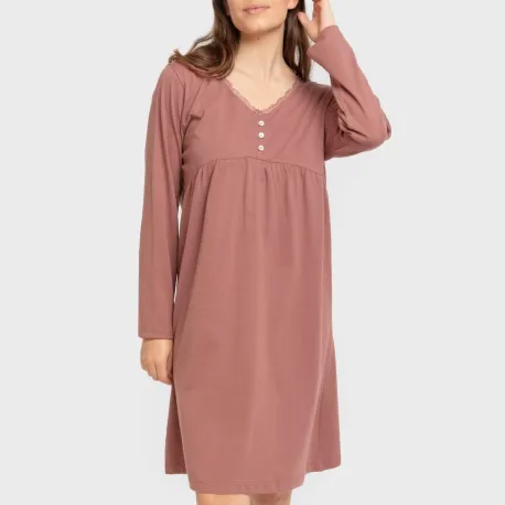 Vestido algodão manga comprida renda liso